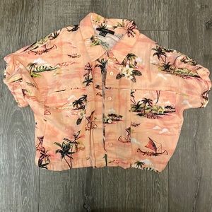 Pink button up tropical shirt